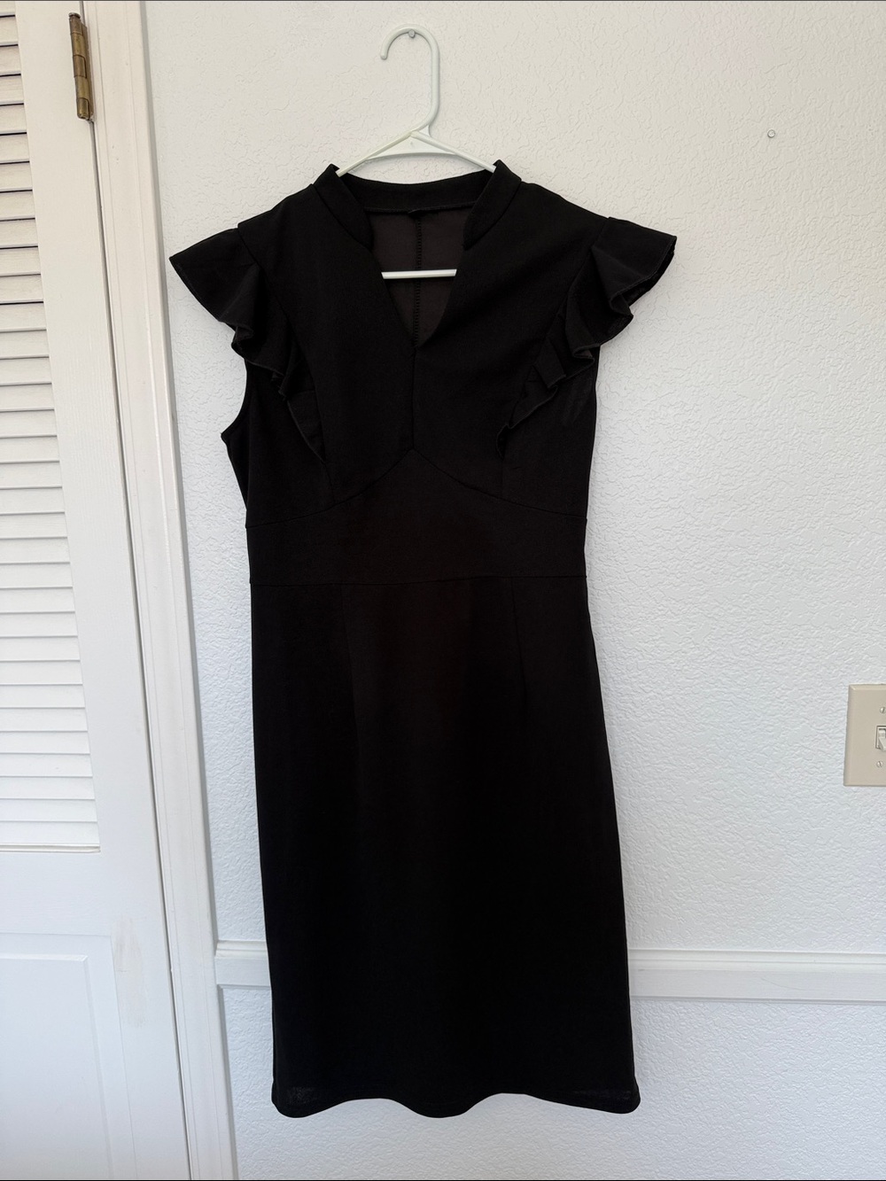 Classic Black Flutter-Sleeve Sheath Dress